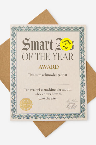 Premium Funny Birthday Card 2.0, AWARD SMART ASS OF THE YEAR!