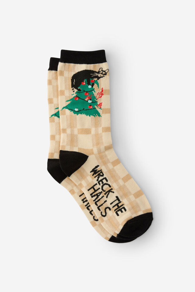 Christmas Novelty Socks, WRECK THE HALLS CAT (S/M)