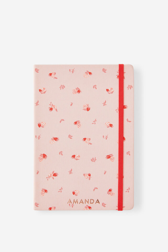 Personalised Metro A5 Hard Lined Notebook, Ditsy Pansy Pink Clay
