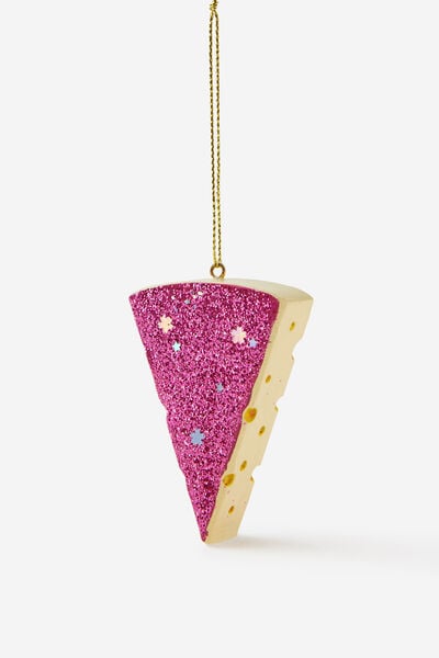 Resin Christmas Ornament, CHEESE SLICE GLITTER