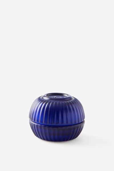 Mini Stackers Glass Tea Light Candle, AUDIO DREAMER DARK BLUE RIBBED