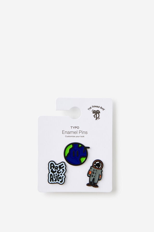 Collab Enamel Pins 3Pack, LCN DOO DOODLE BOY/ARE WE ALIENS