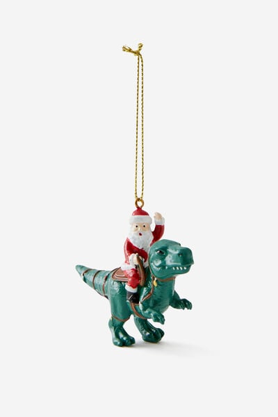 Resin Christmas Ornament, SANTA RIDING TREX