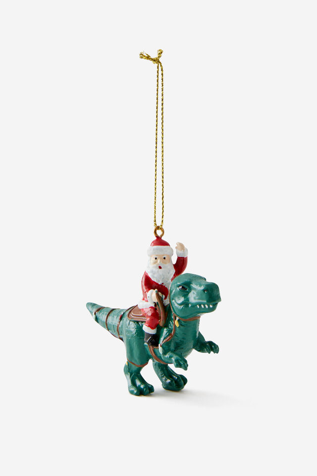 Resin Christmas Ornament, SANTA RIDING TREX