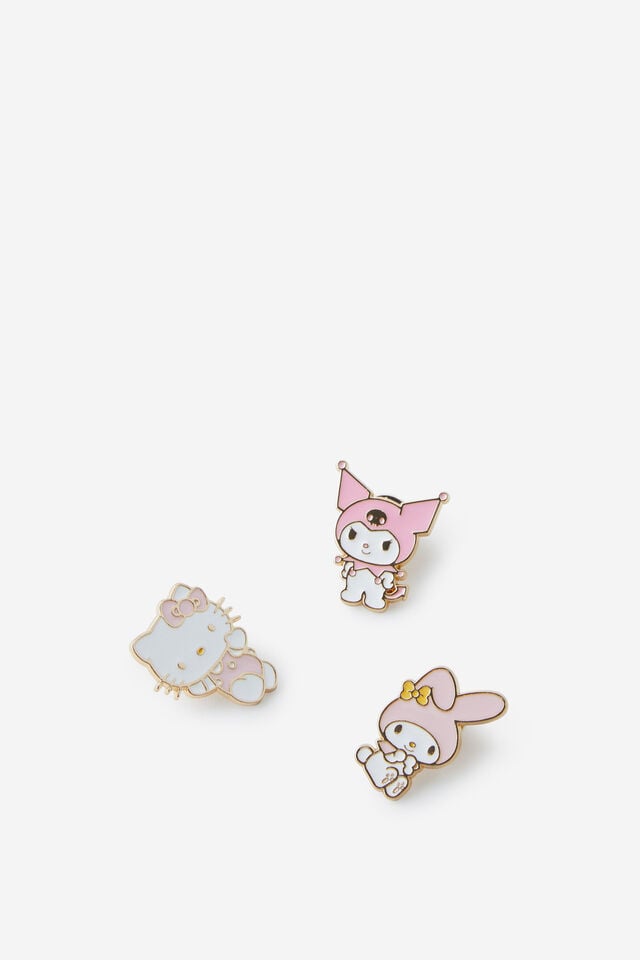 Collab Enamel Pins 3Pack, LCN SAN HELLO KITTY/FRIENDS PINK