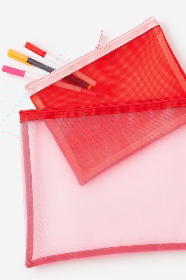 Mesh Pencil Case Set, STRAWBERRY MILK/SWEET RED