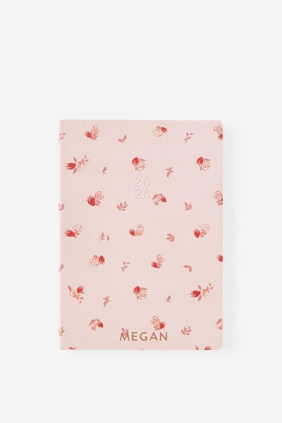 Personalised 2026 B6 Weekly Soft Metro Diary, Ditsy Pansy Pink Clay