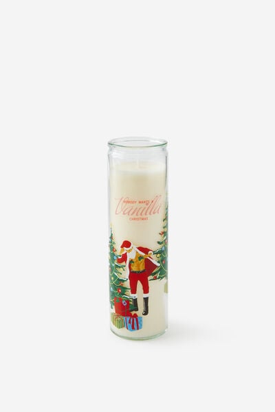 Christmas Glass Pillar Candle, NAUGHTY SANTA