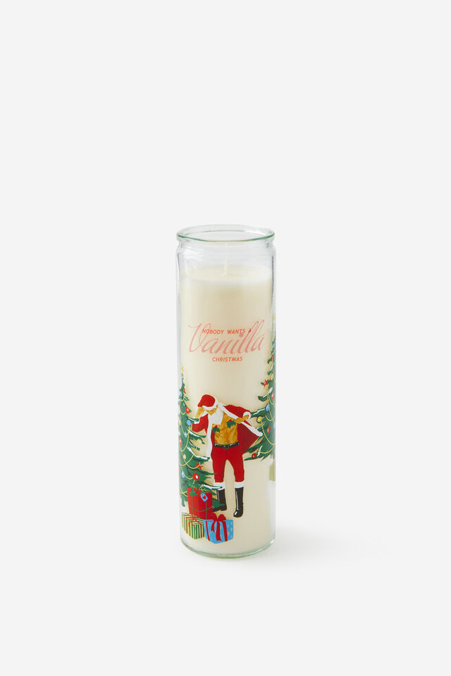 Christmas Glass Pillar Candle, NAUGHTY SANTA