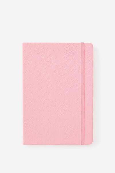A5 Hard Cover Lined Notebook, BLOOM PL DEBOSS STRAWBERRY MILK