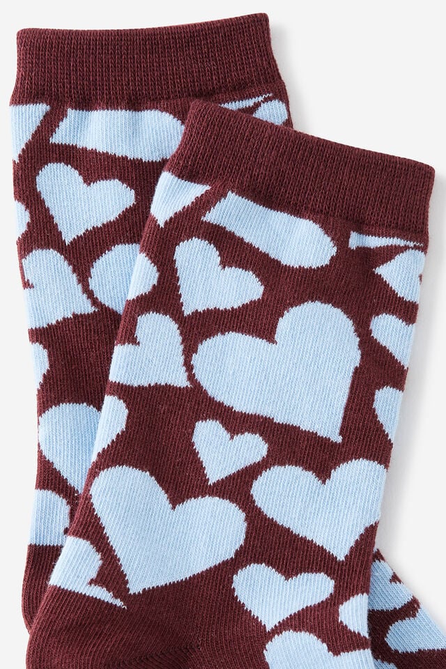 Mid Crew Socks, HEART YARDAGE BROWN