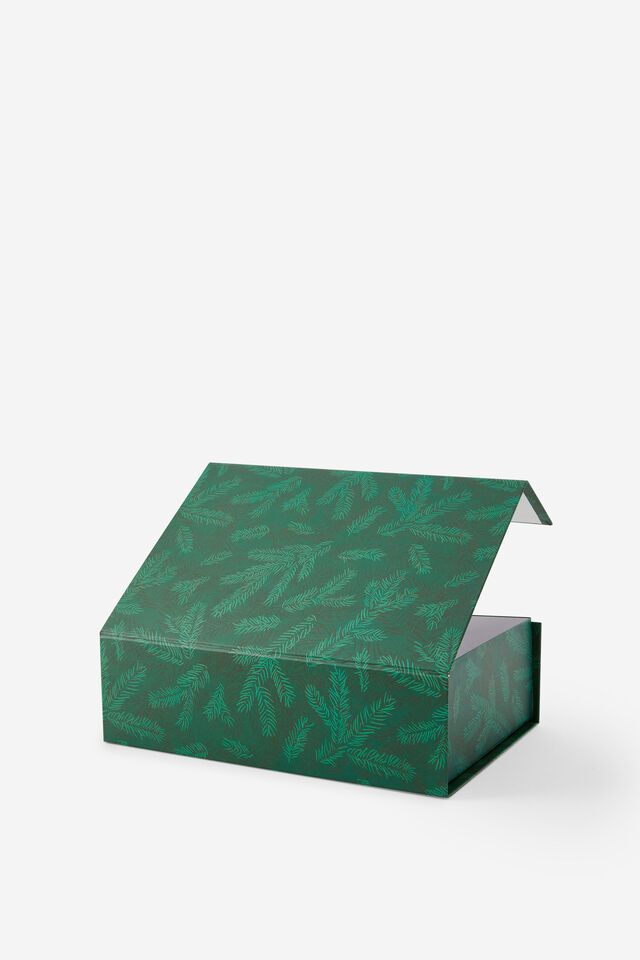 Medium Magnetic Flat Pack Box, GREEN & PINK BOWS