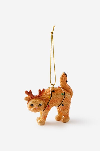 Resin Christmas Ornament, CAT HANGING IN LIGHTS