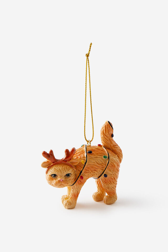 Resin Christmas Ornament, CAT HANGING IN LIGHTS