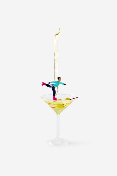 Christmas Cocktail Ornament, OLIVE MARTINI WITH SKATER!