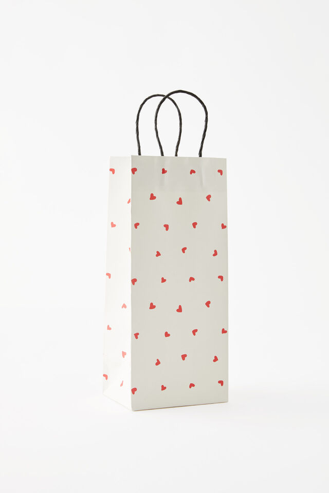 Bottle Gift Bag, MICRO HEARTS ECRU