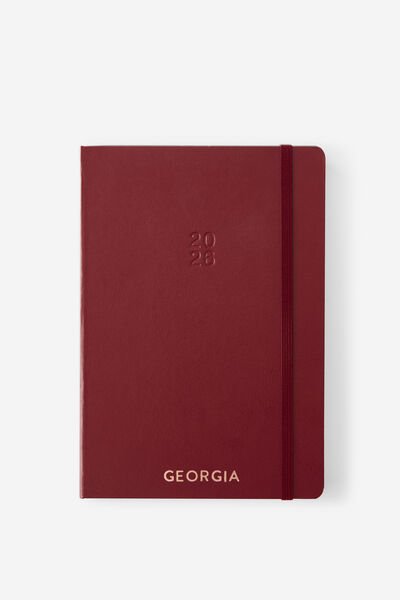 Personalised 2026 A5 Daily Hard Metro Diary, Cabernet