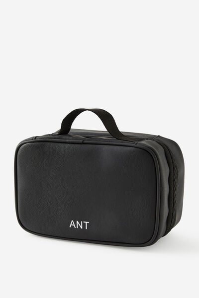 Personalised Flat Lay Wash Bag Pu, BLACK