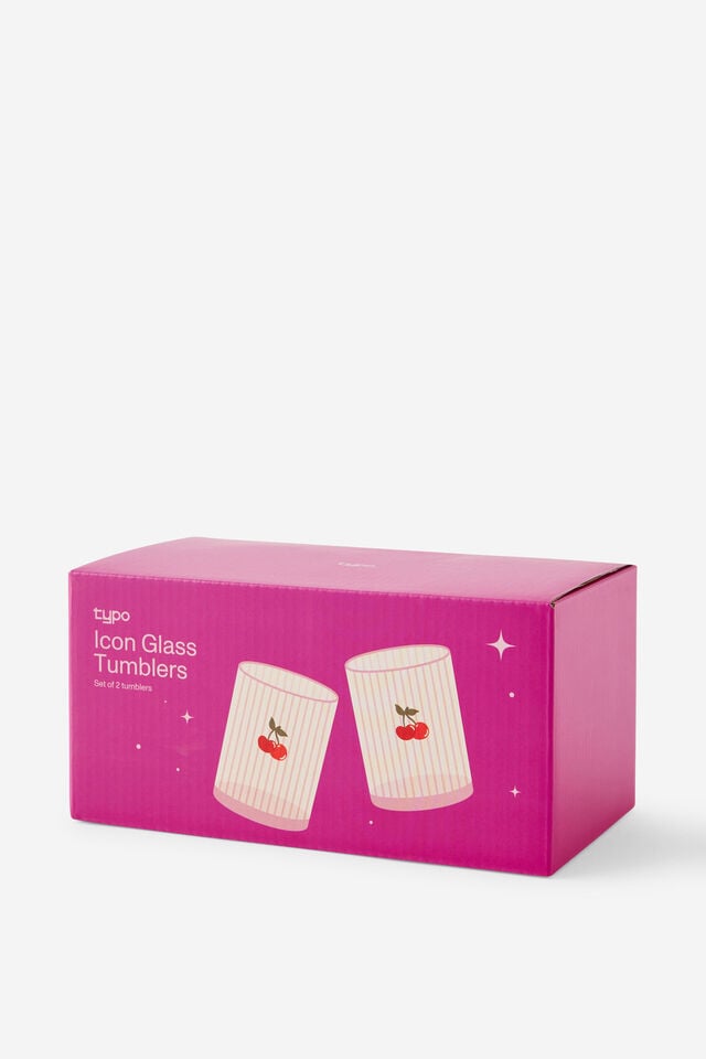 Set Of 2 Glass Icon Tumblers, CHERRY