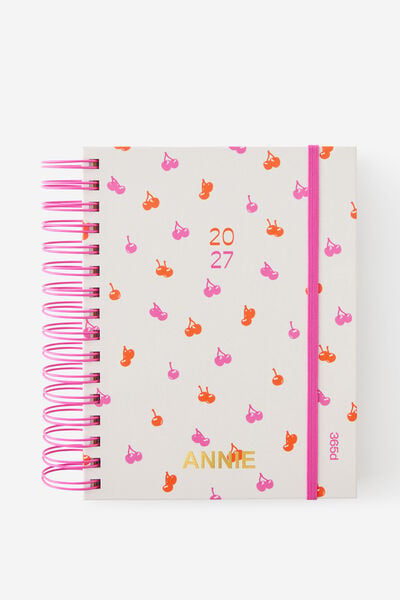 Personalised 2027 A5 Daily Bright Days Diary, ECRU DITSY CHERRIES