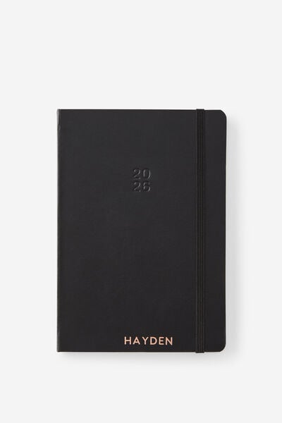 Personalised 2026 A5 Weekly Hard Metro Diary, Black