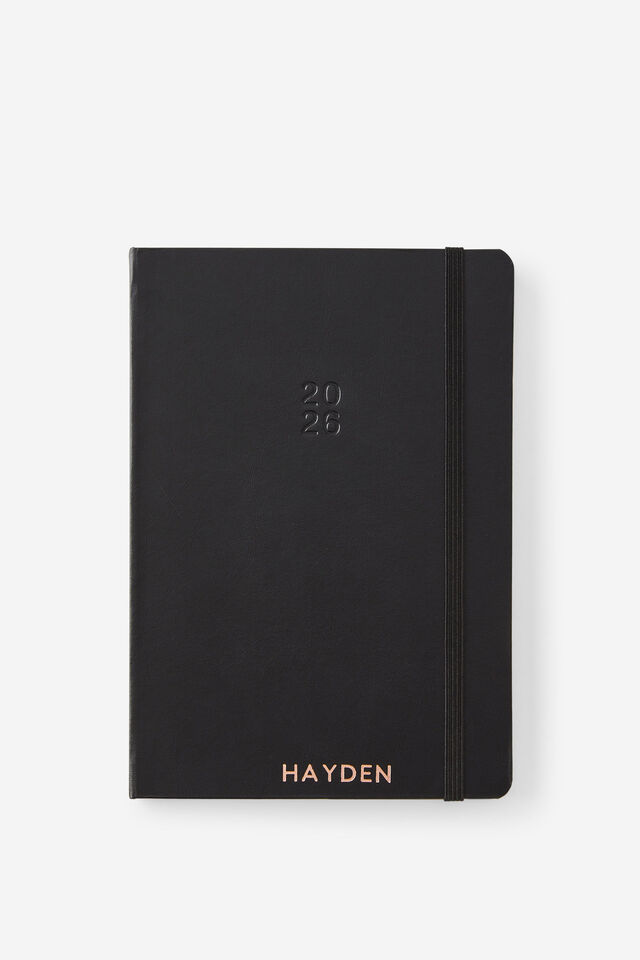 Personalised 2026 A5 Weekly Hard Metro Diary, Black