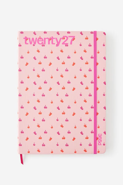 2027 A4 Daily On Schedule Diary, STRAWBERRY MILK DITSY CHERRIES