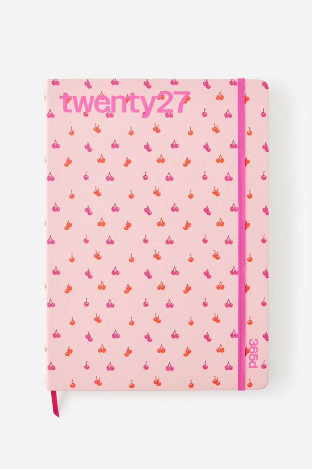 2027 A4 Daily On Schedule Diary, STRAWBERRY MILK DITSY CHERRIES