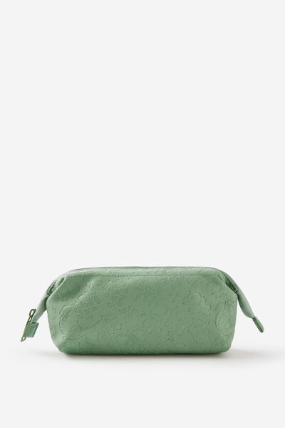 Compact Pu Pencil Case, BLOOM DEBOSS TYPO GREEN