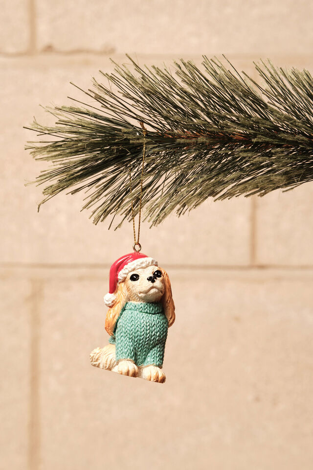 Resin Christmas Ornament, KING CHARLES CAVALIER DOG IN JUMPER