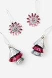 Select Colour: FRINGE & FLOWERS / PINK/ SILVER