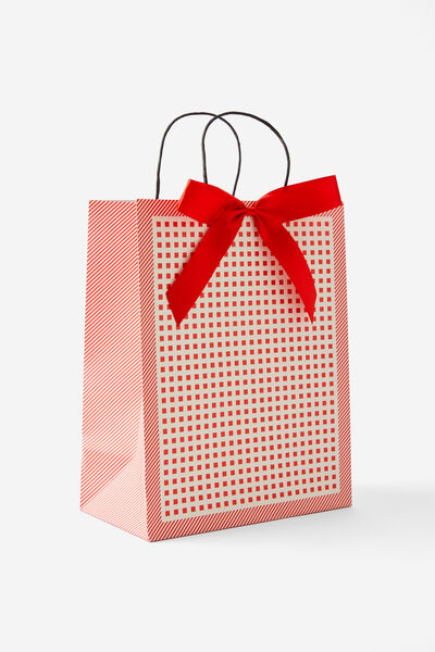 Premium Get Stuffed Gift Bag Medium, RED GINGHAM BOW
