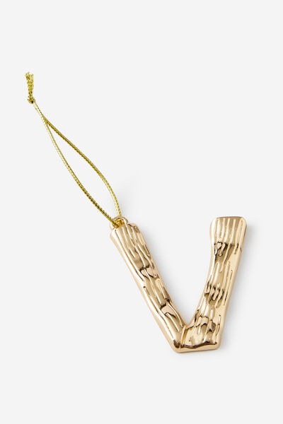 Metal Alphabet Christmas Ornament, TEXTURED V