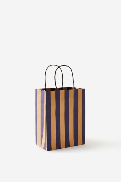 Gift Bag Small, BLUE AND CRAFT STRIPE