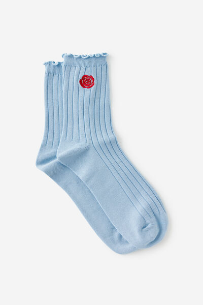 Mid Crew Socks, ROSE EMB