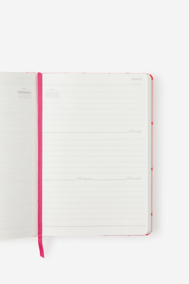 2027 A5 Weekly On Schedule Diary, STRAWBERRY MILK DITSY CHERRIES