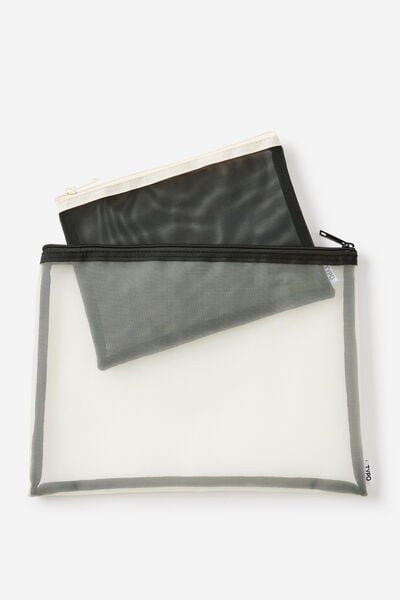 Mesh Pencil Case Set, ECRU/BLACK