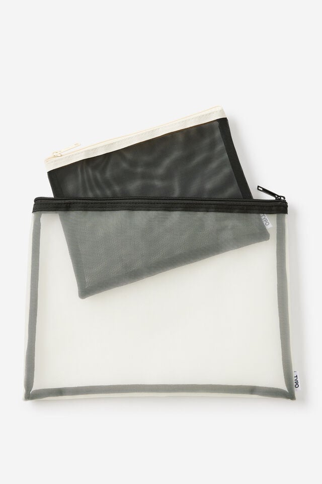 Mesh Pencil Case Set, ECRU/BLACK