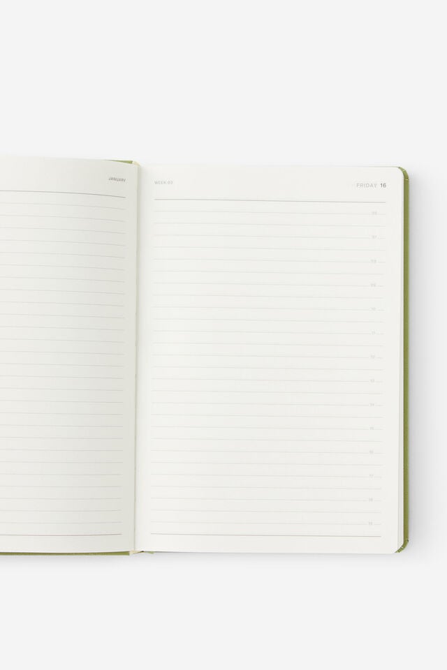 Personalised 2026 A5 Daily Hard Metro Diary, Little Treats Bay Leaf