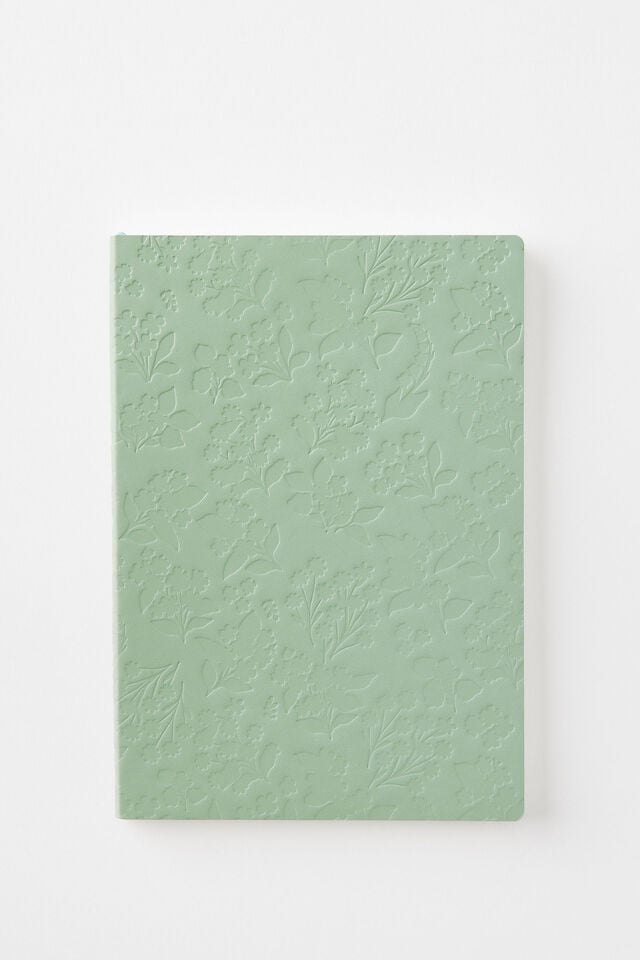 A5 Soft Cover Lined Notebook, BLOOM PLACEMENT DEBOSS TYPO GREEN