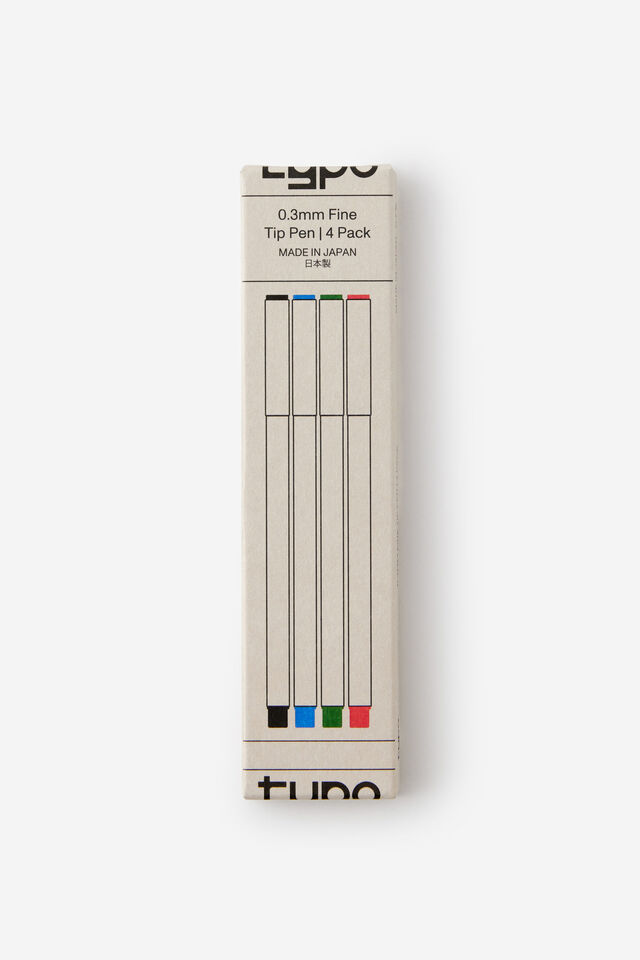 0.3Mm Fine Tip Pen 4 Pack, PRIMARY COLOURS
