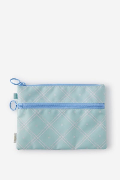 Double Zip Pencil Case, MINTY GRID