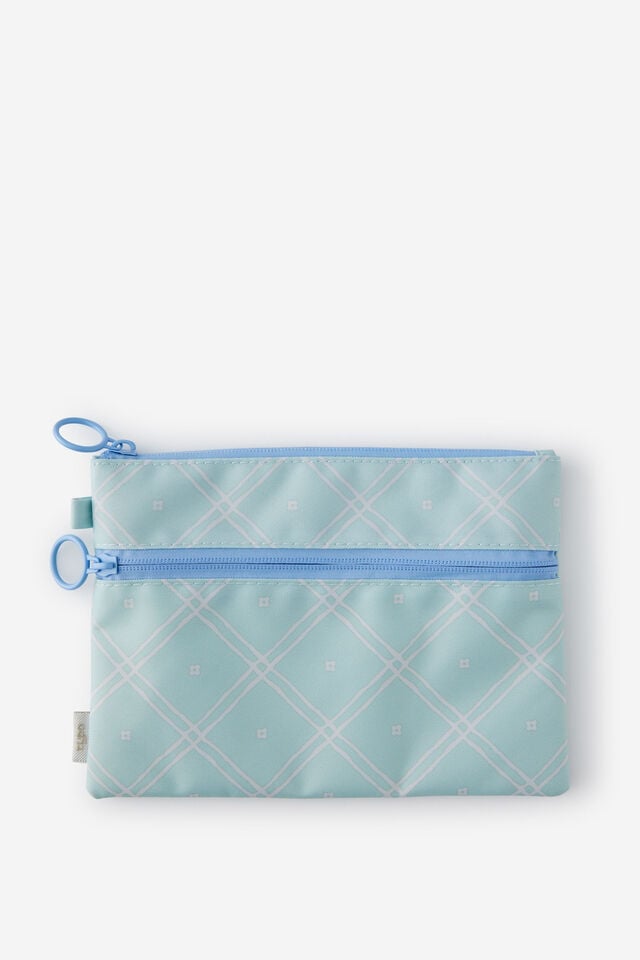 Double Zip Pencil Case, MINTY GRID