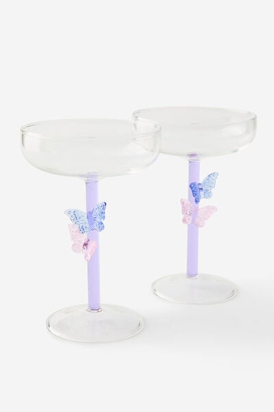 Novelty Cocktail Glass Set Of 2, BUTTERFLIES
