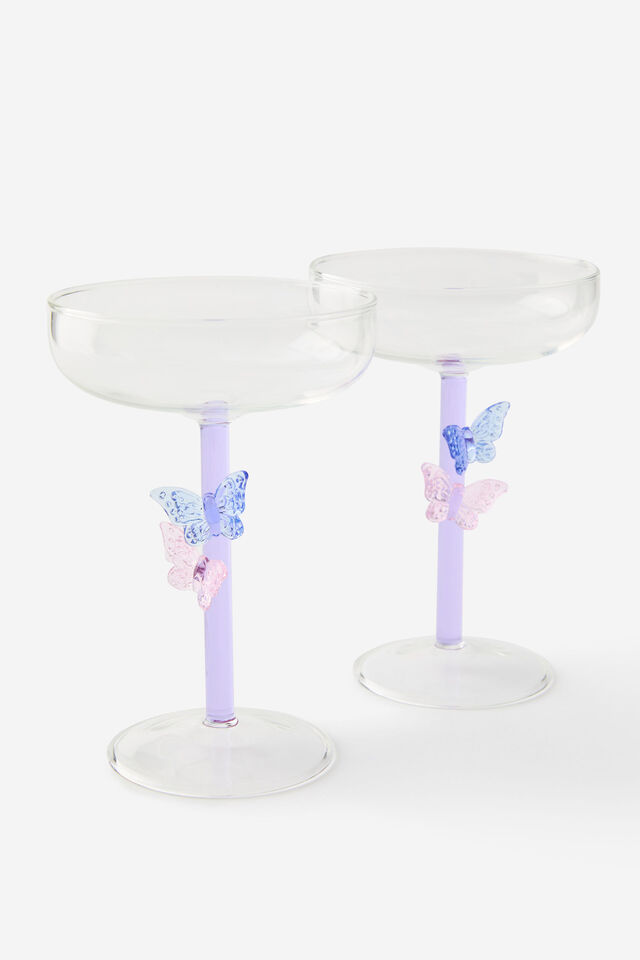 Novelty Cocktail Glass Set Of 2, BUTTERFLIES