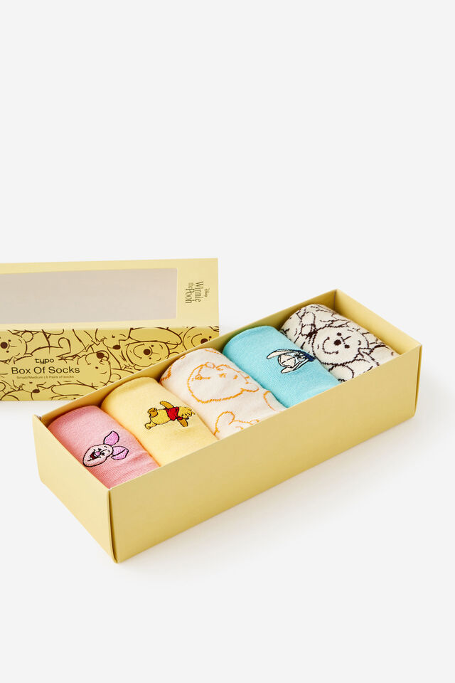 Box Of Socks, LCN DIS WINNIE THE POOH PASTEL (S/M)