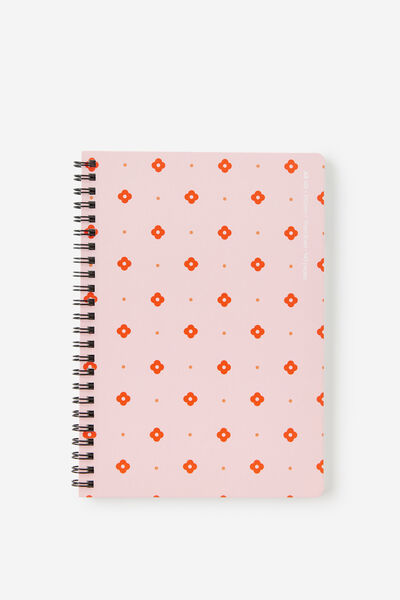 A5 Spiralbound Notebook, STRAWBERRY MILK RETRO DITSY