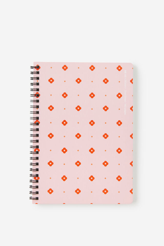 A5 Spiralbound Notebook, STRAWBERRY MILK RETRO DITSY