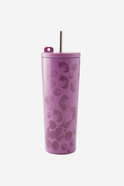 Hidden Straw Metal Smoothie Cup, DIGITAL ORCHID BERRY BLOSSOM