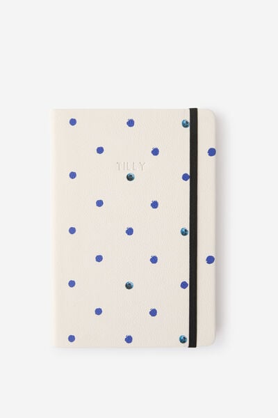 Personalised A5 Buffalo Journal, BLUEBERRY POLKA